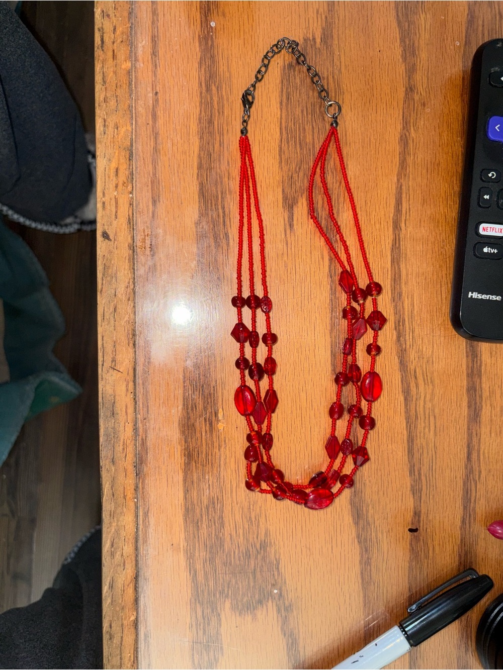 Red Multi-Strand Beaded Necklace - Unbranded 9 1/2 inches